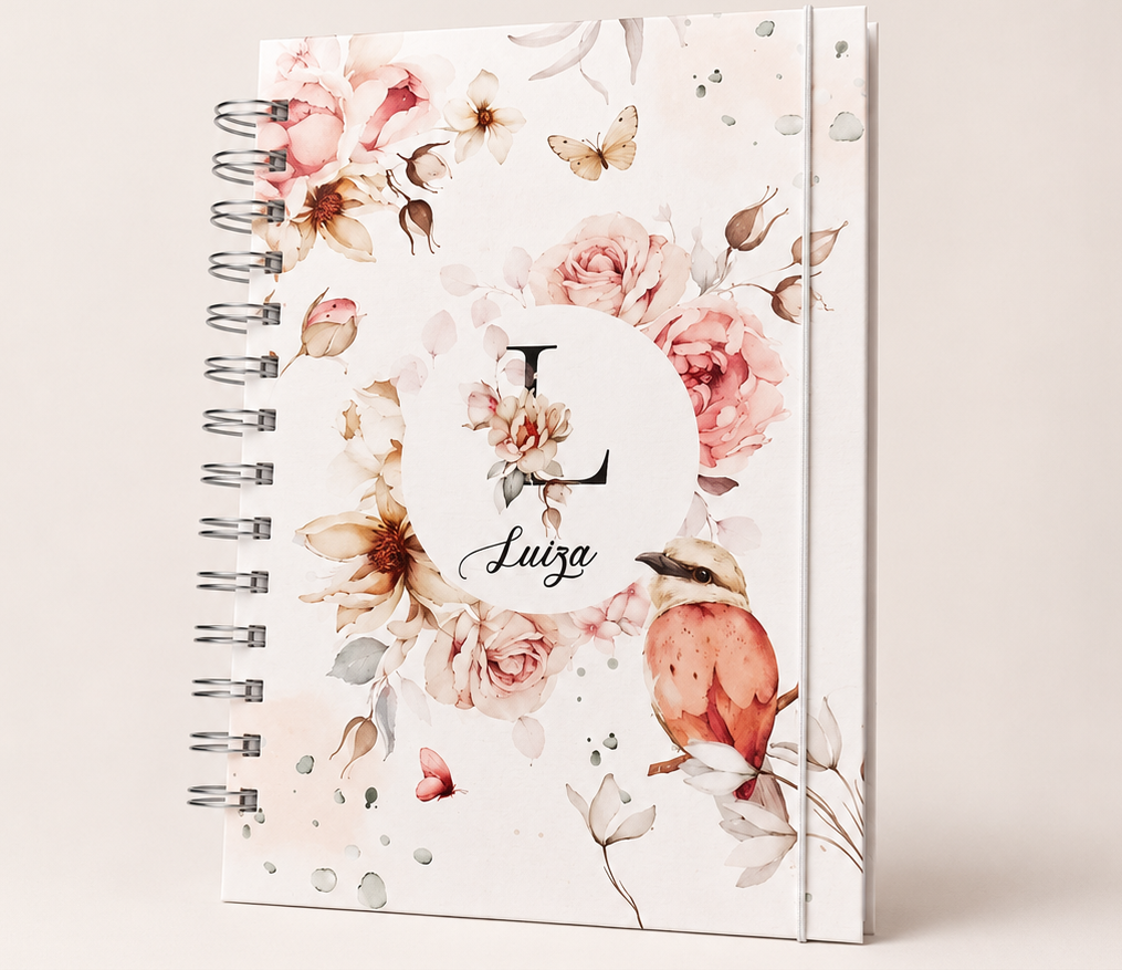 Caderno Coleção Refúgio Floral Alfabeto Rosa