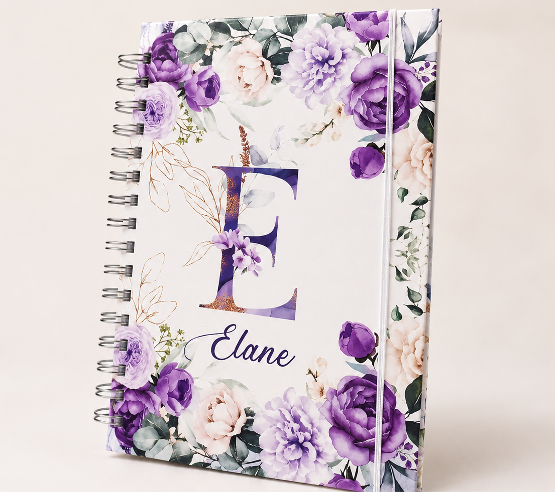 Caderno Floral Violeta Alfabeto A a Z