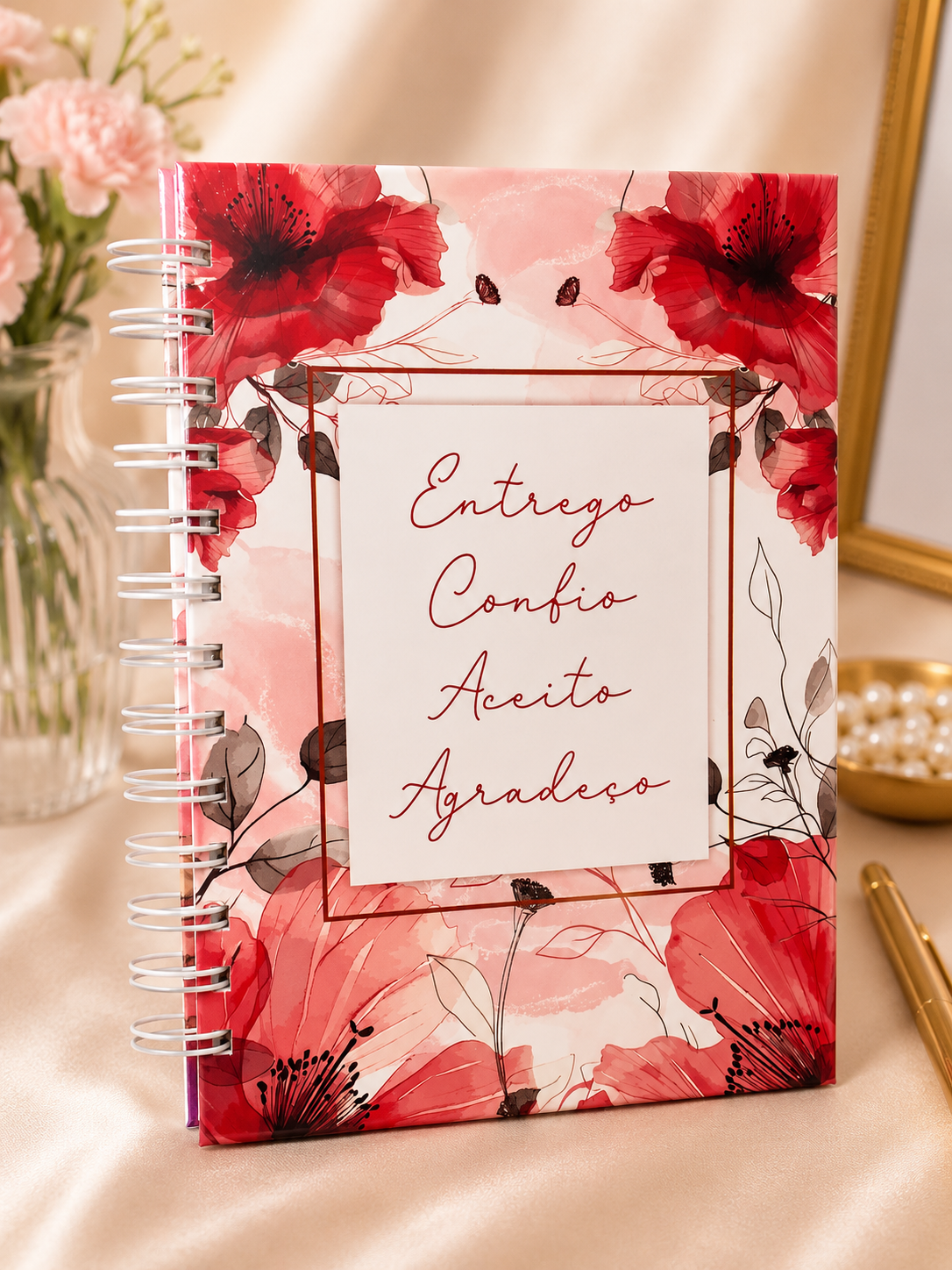 Caderno Floral Vermelho FRASES