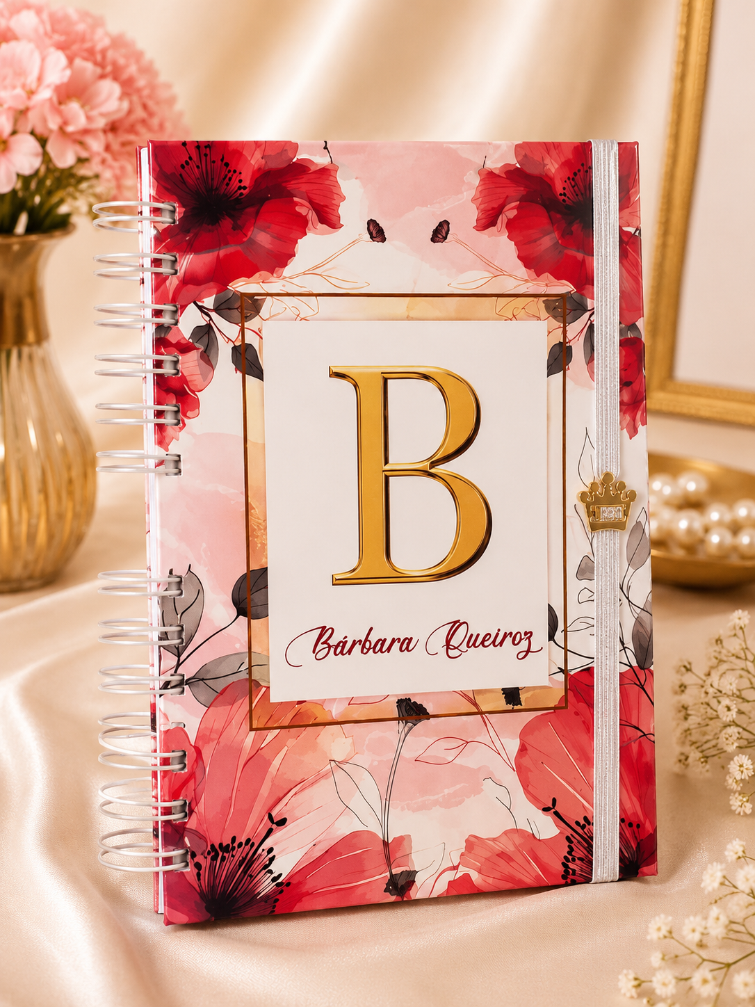 Caderno Floral VERMELHO Alfabeto A a Z