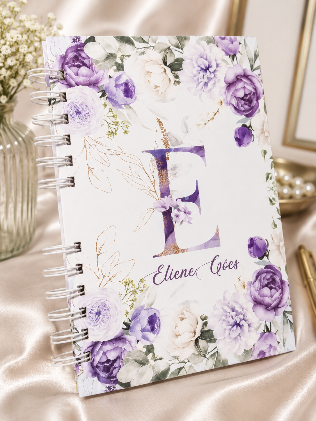 CADERNO + BLOCO Floral Violeta Alfabeto A a Z