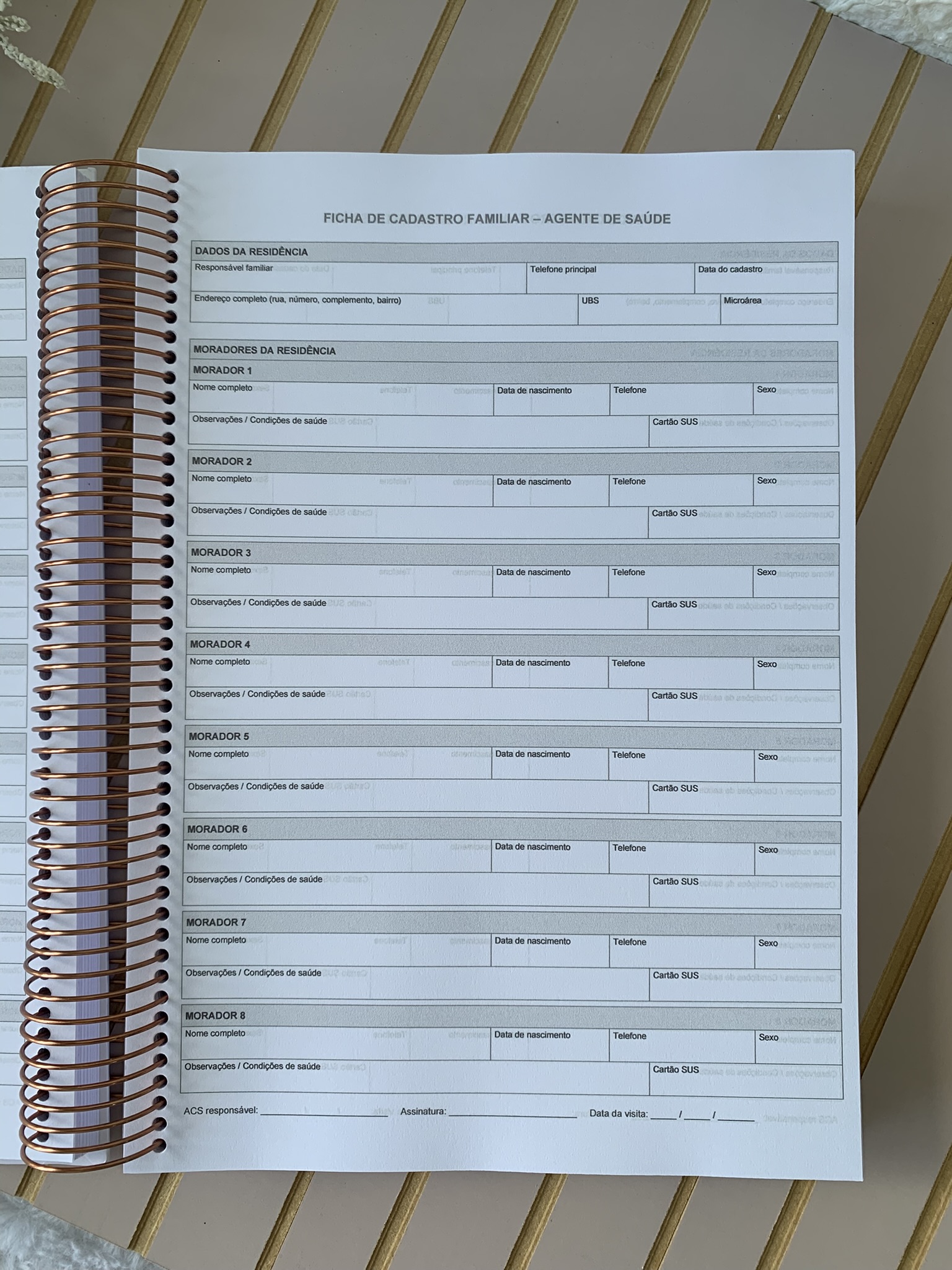 Caderno de Cadastro Familias - Agente de Saúde