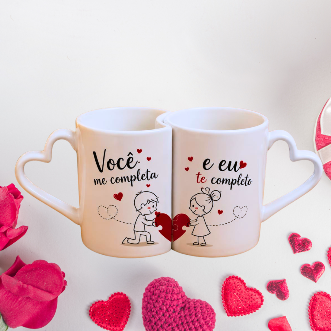 Dupla de canecas alça coração