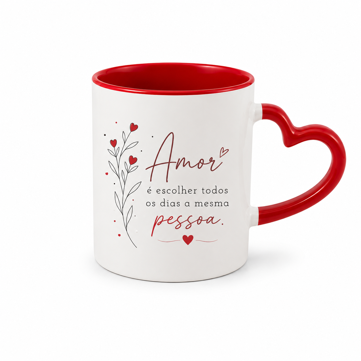 Caneca Alça Coração - Interior e Alça Vermelha- 325ml