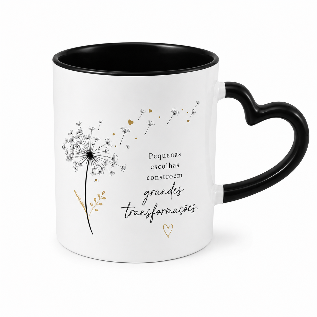 Caneca Alça Coração - Interior e Alça Preta - 325ml