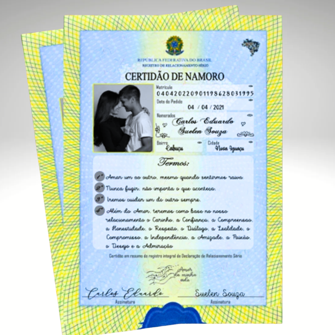 Certidão de Namoro Personalizada