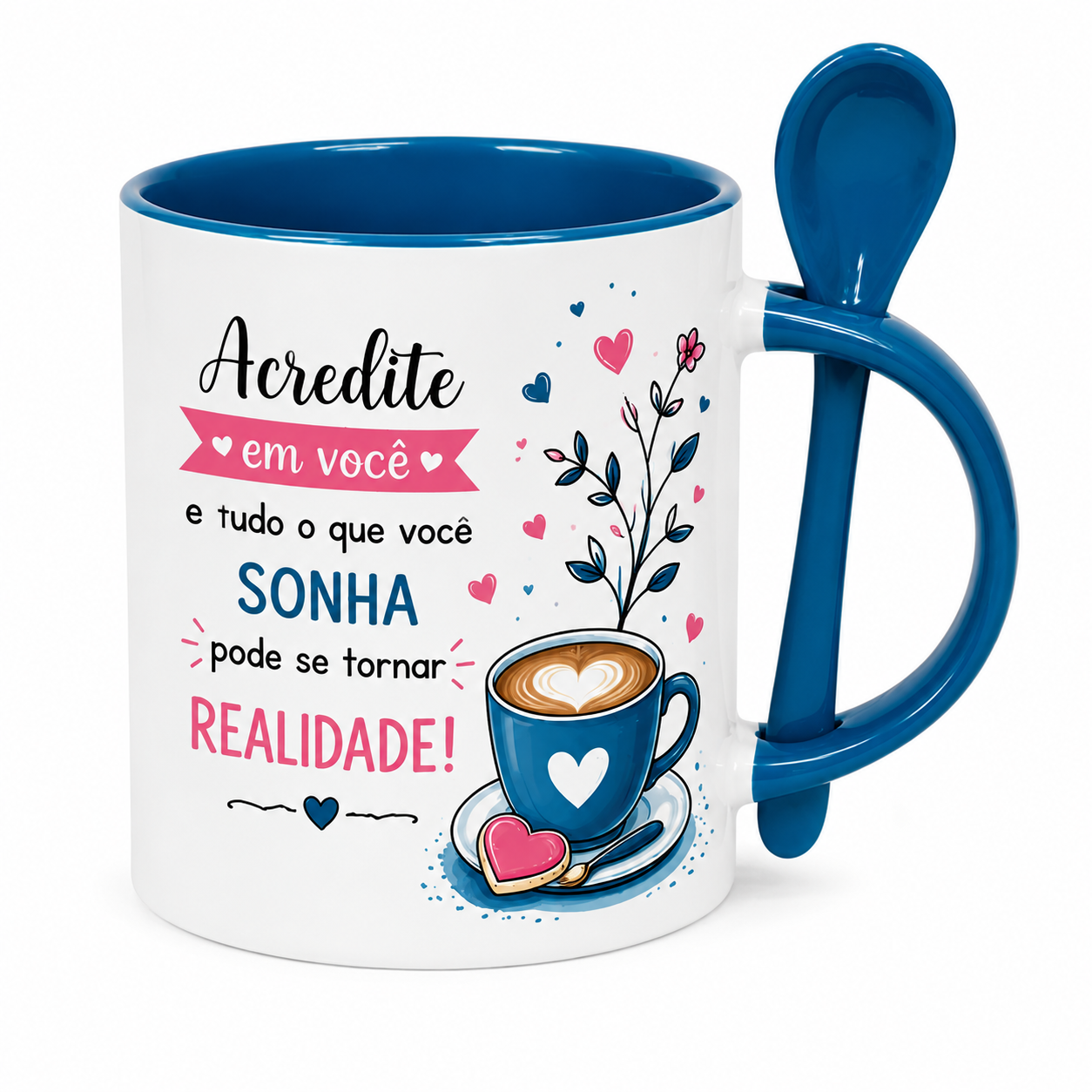 Caneca com colher - Interior e alça Azul Claro- 325 ml