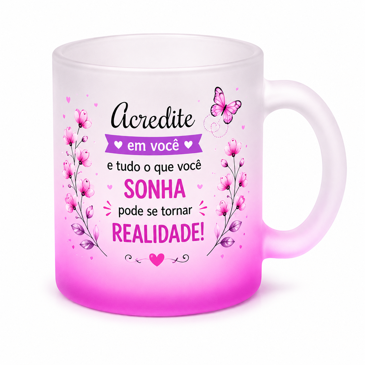 Caneca de Vidro Jateado Degrade Pink - 325ml