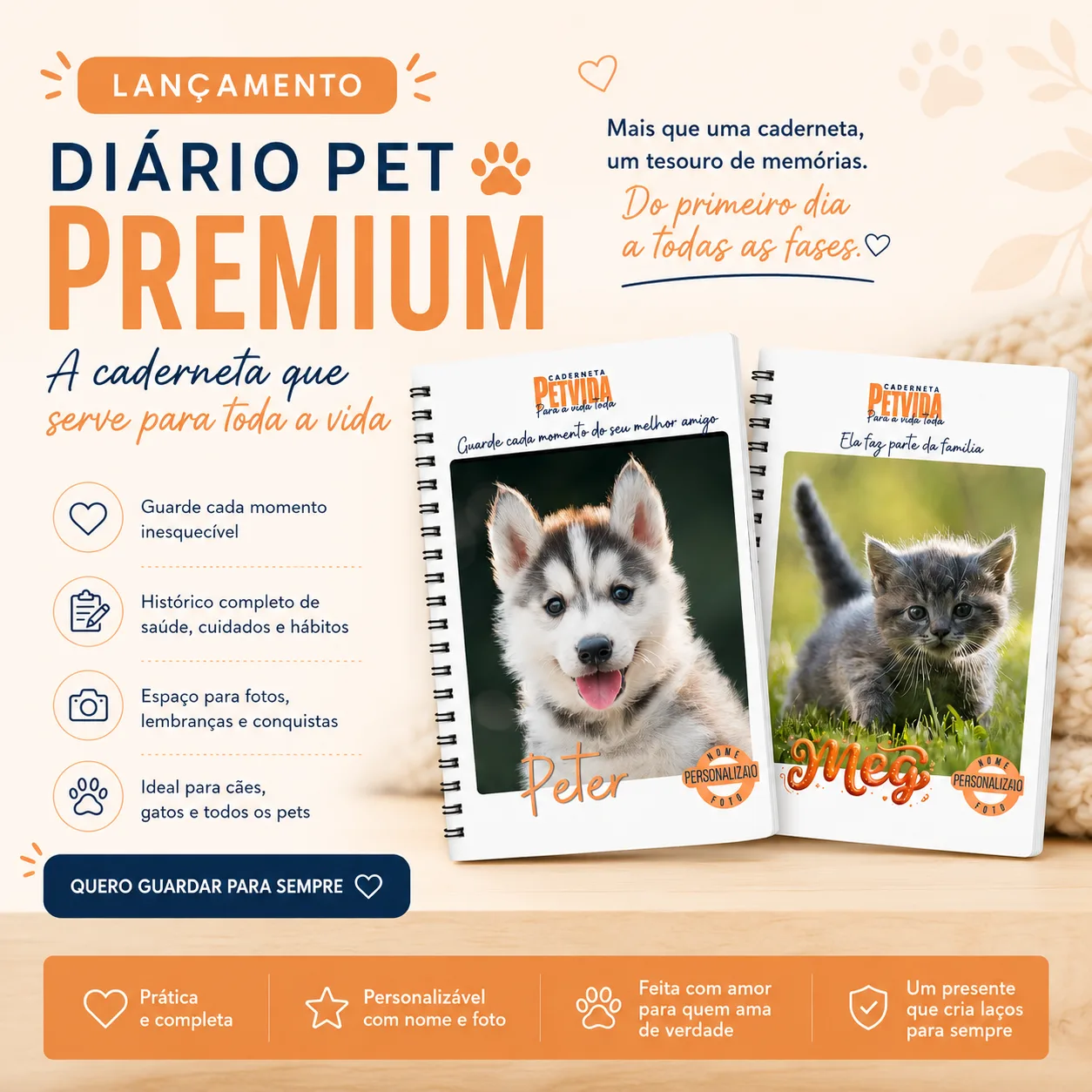 Diario Pet Premium a Caderneta que serve para toda a vida