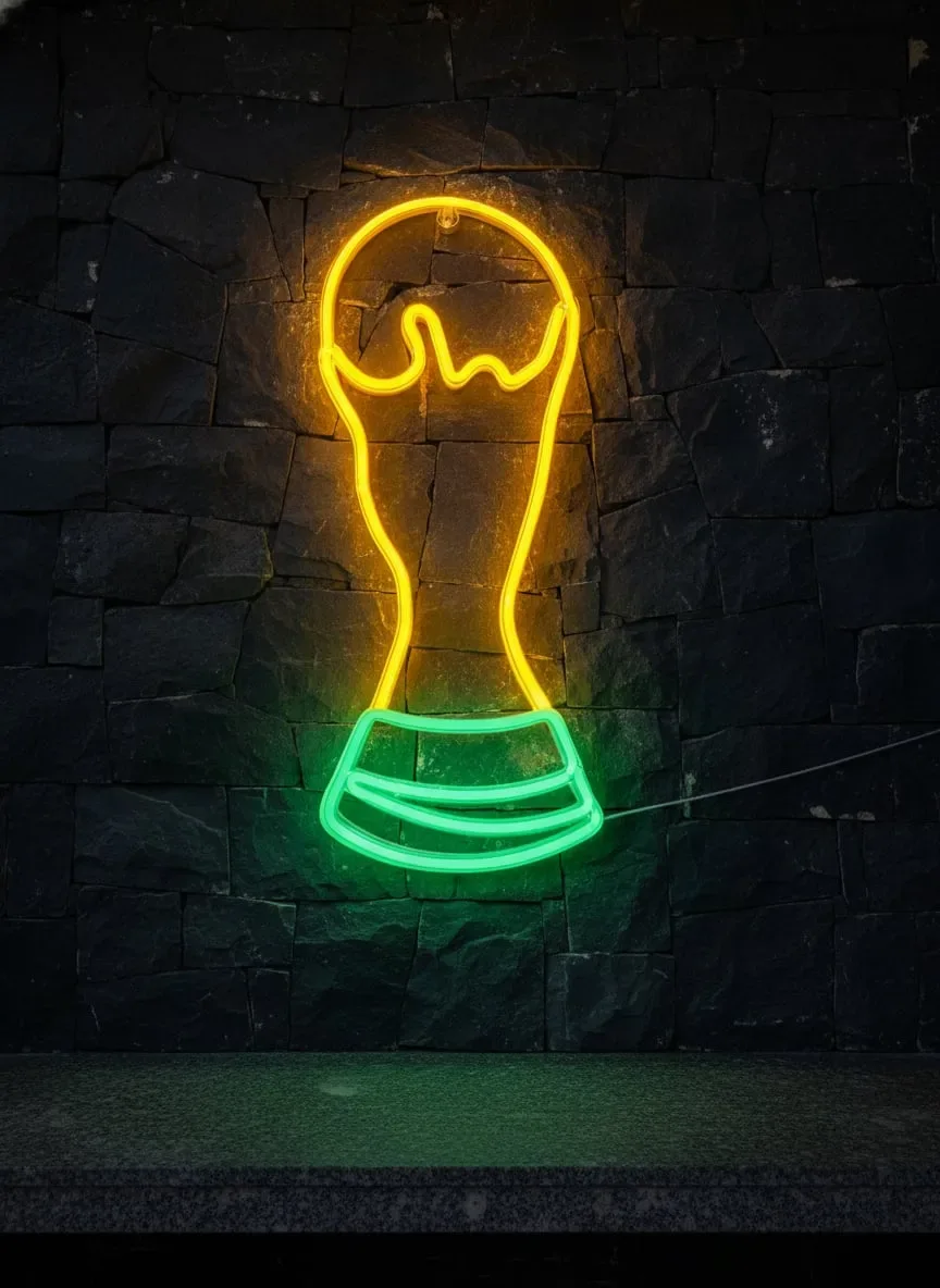 Luminária Neon Troféu Amarelo E Verde