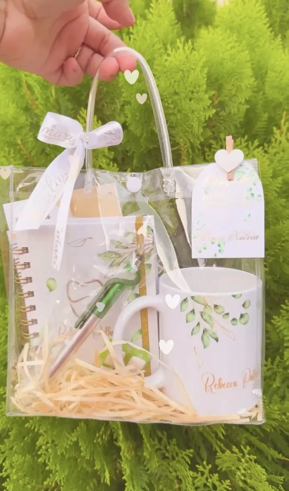 CANECA + CANETA + BOLSA TRANSPARENTE + MINI CADERNO