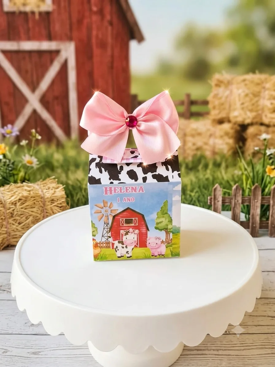 Caixa Milk com alça Fazendinha Menina (Com Laço)