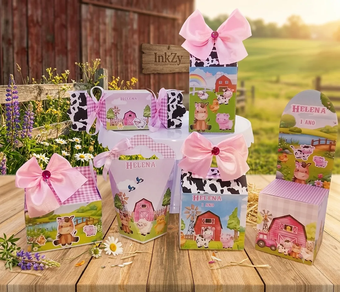 Kit Caixas Fazendinha Menina (Com Laço)
