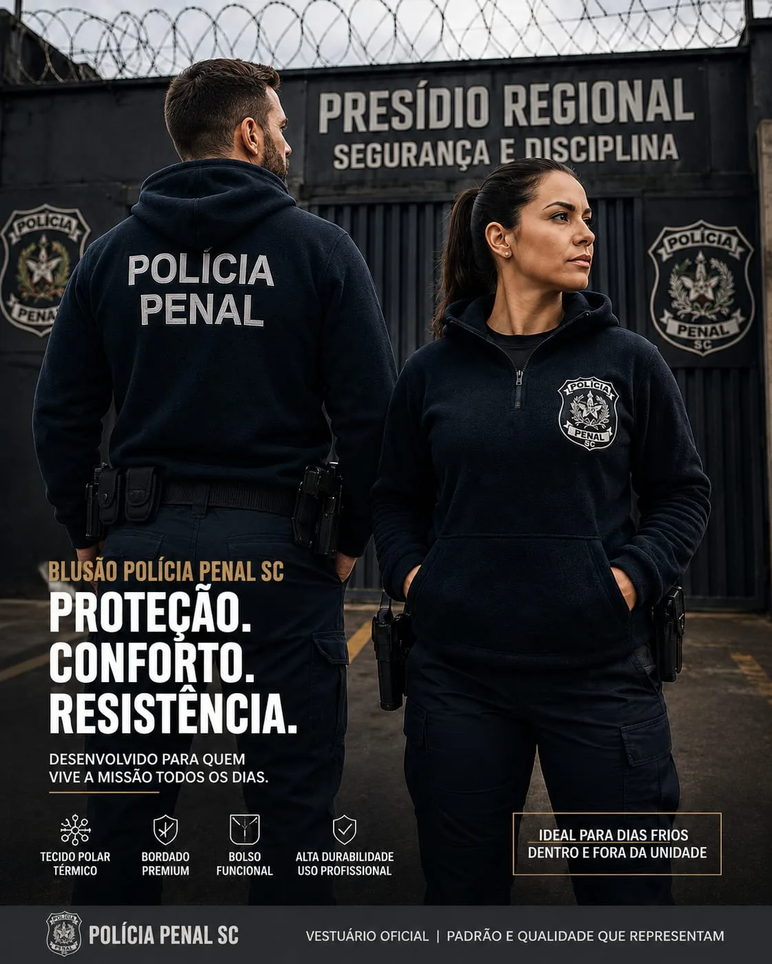 Blusão Tweed/Soft Sky com Ziper - Modelo Policia Penal - Adulto