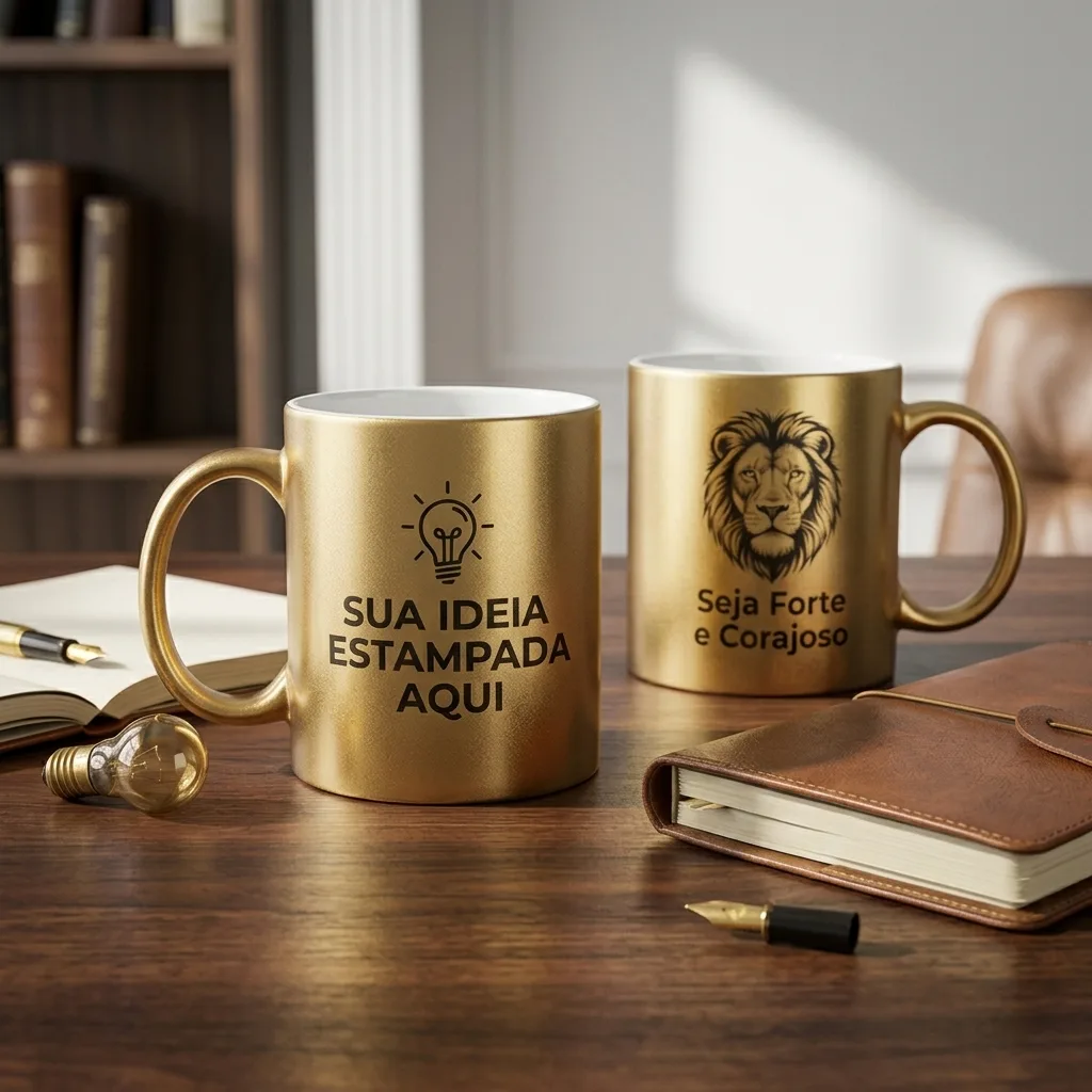 Caneca porcelana perolada - 325 ml dourada