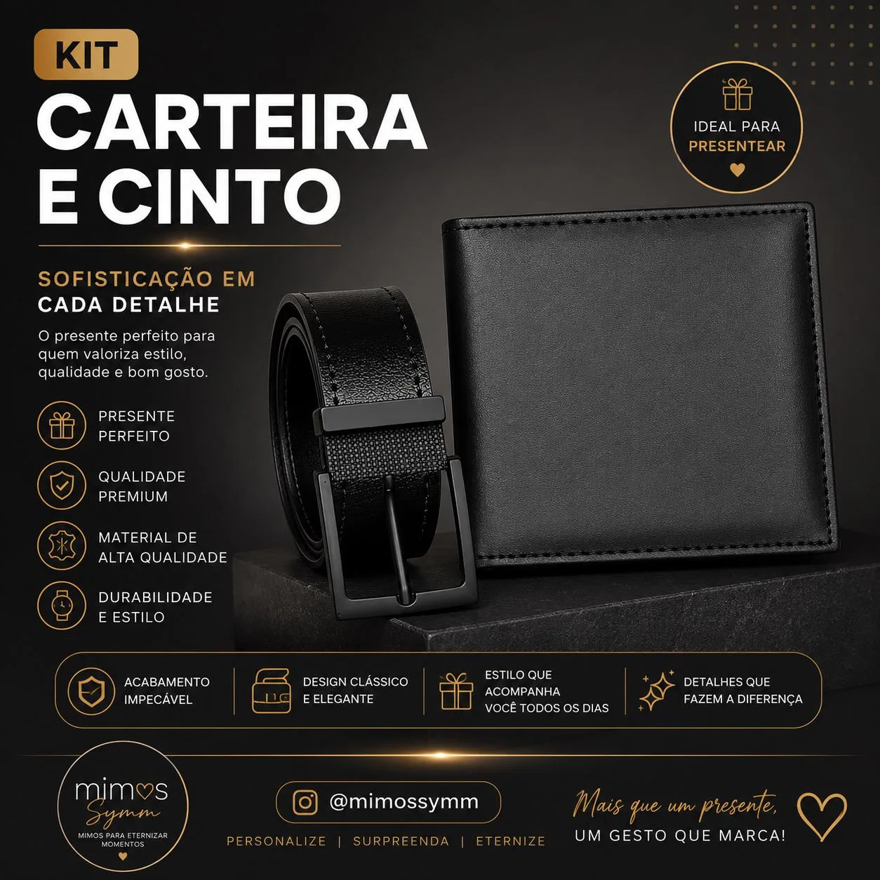 Kit Cinto Masculino 125CM + Carteira Masculina LISA