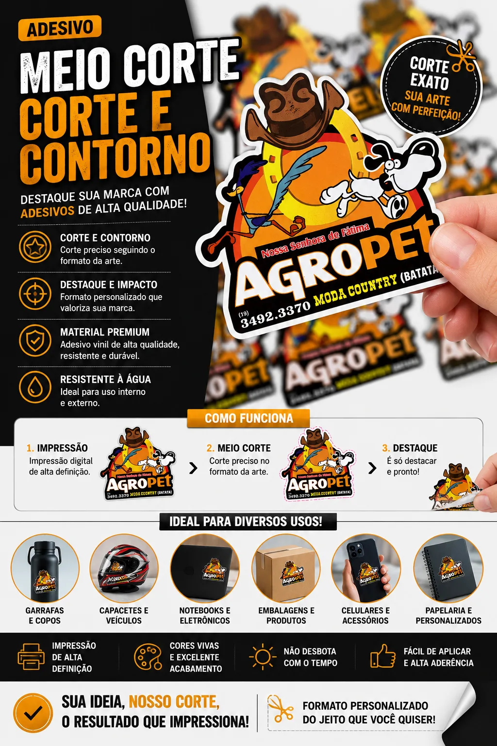 adesivo impresso meio corte - corte e contorto