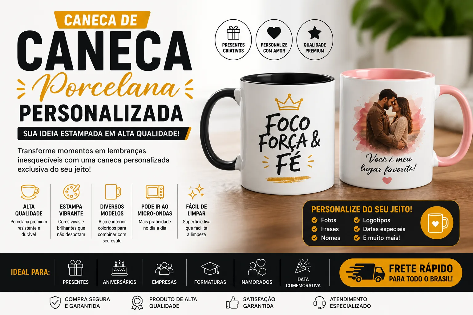 CANECA DE PORCELANA PERSONALIZADA (BRANCA)