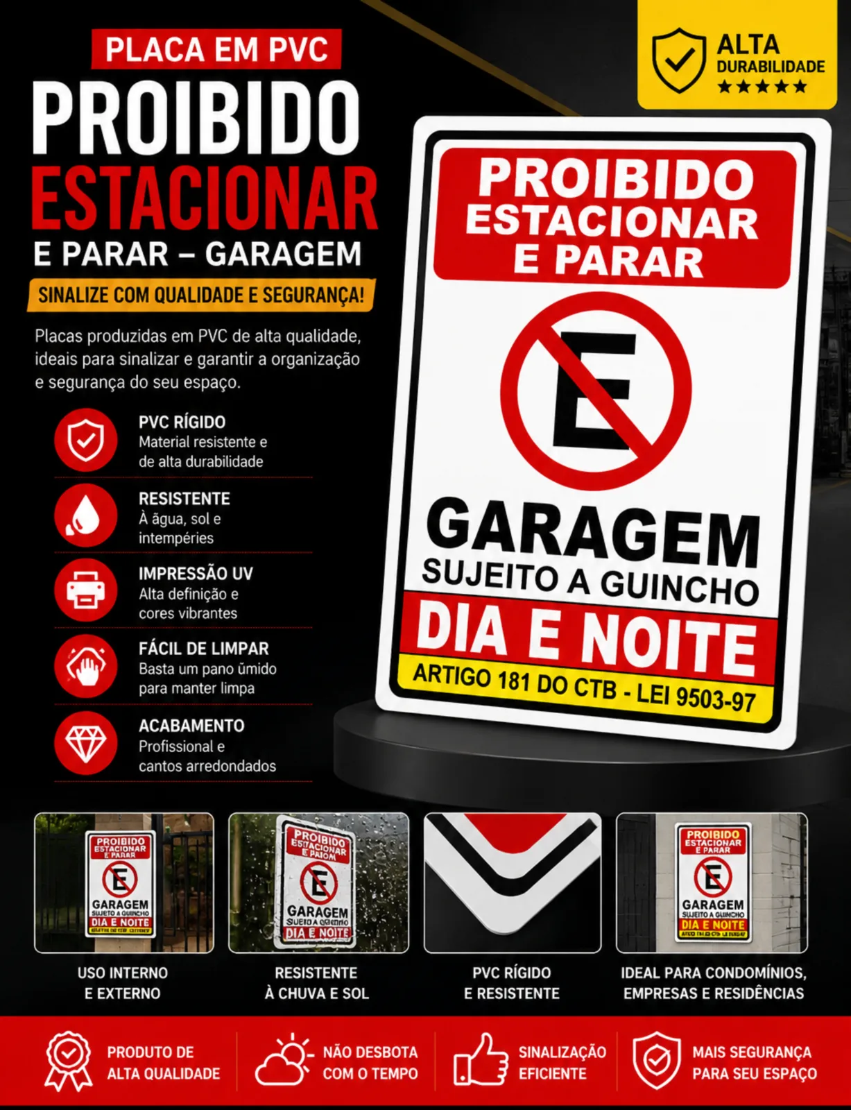 Placa em PVC – Proibido Estacionar e Parar (Garagem)
