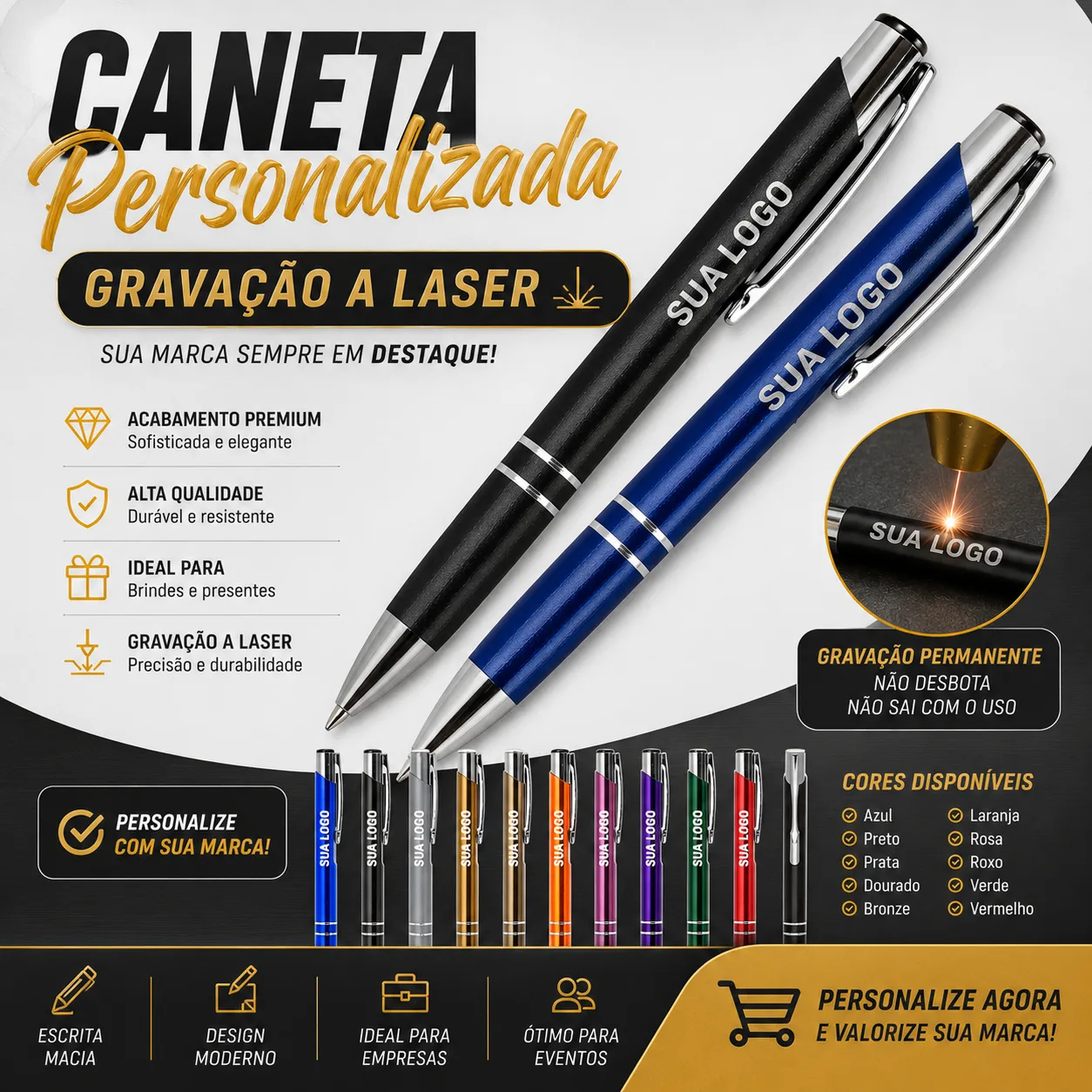 CANETA PERSONALIZADA COM GRAVAÇÃO A LASER