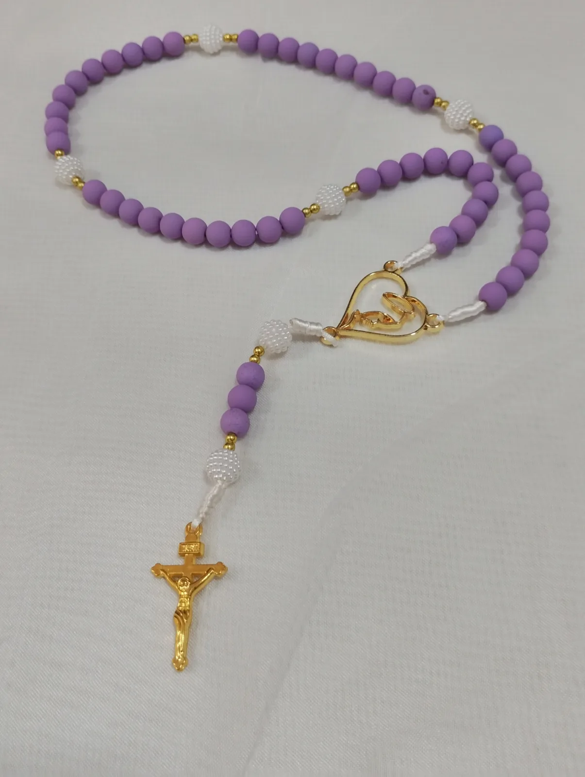 Terço Tradicional - Lilás e Branco - Nossa Senhora