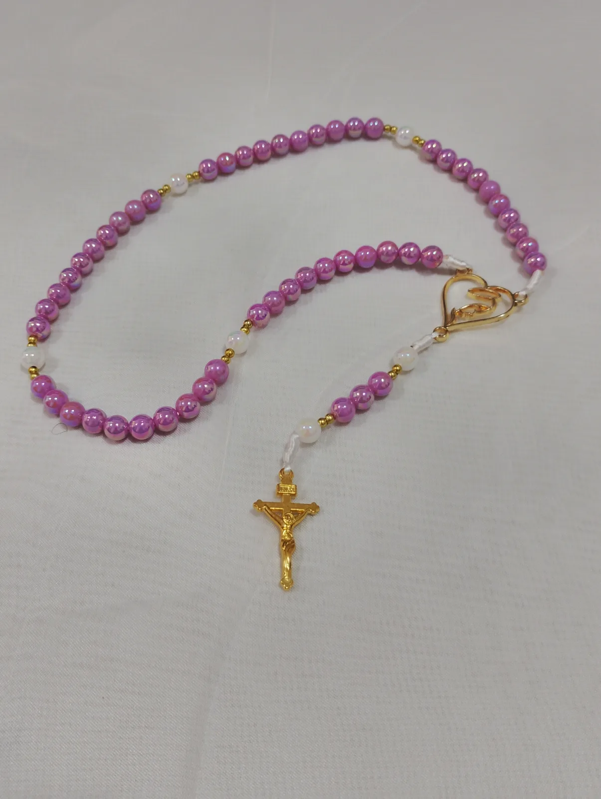 Terço Tradicional - Lilás Bola de Sabão e Branco - Nossa Senhora
