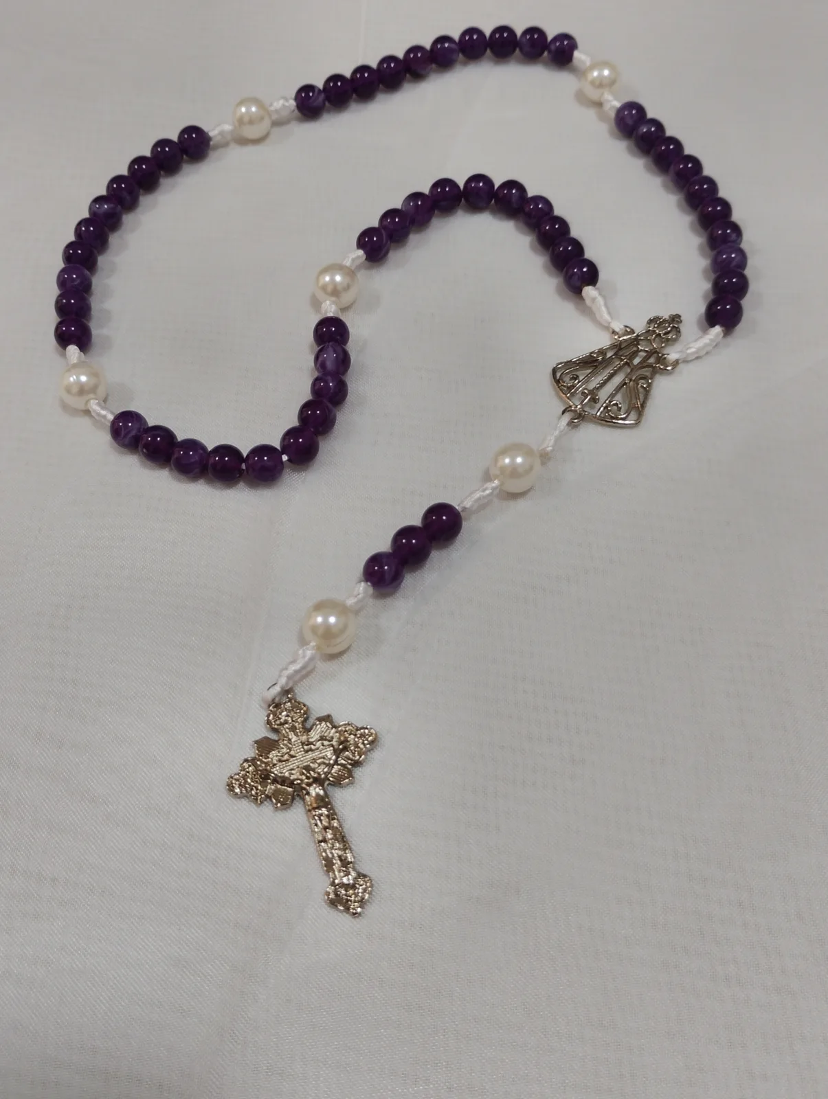 Terço Tradicional - Roxo e Branco - Ns Senhora Aparecida