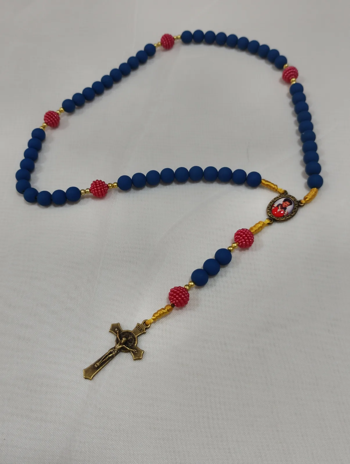 Terço Tradicional - Azul e Vermelho - São Carlo Acutis