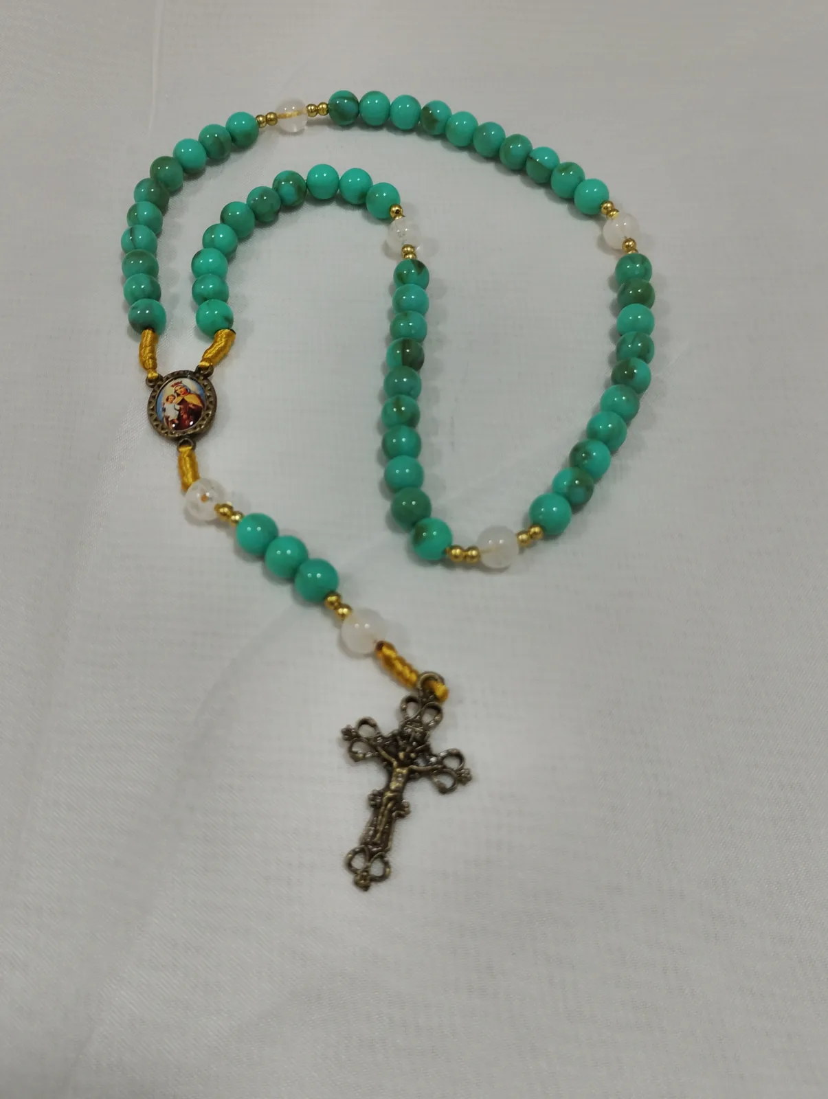 Terço Tradicional - Verde Resinado e Branco - Ns Senhora Carmo