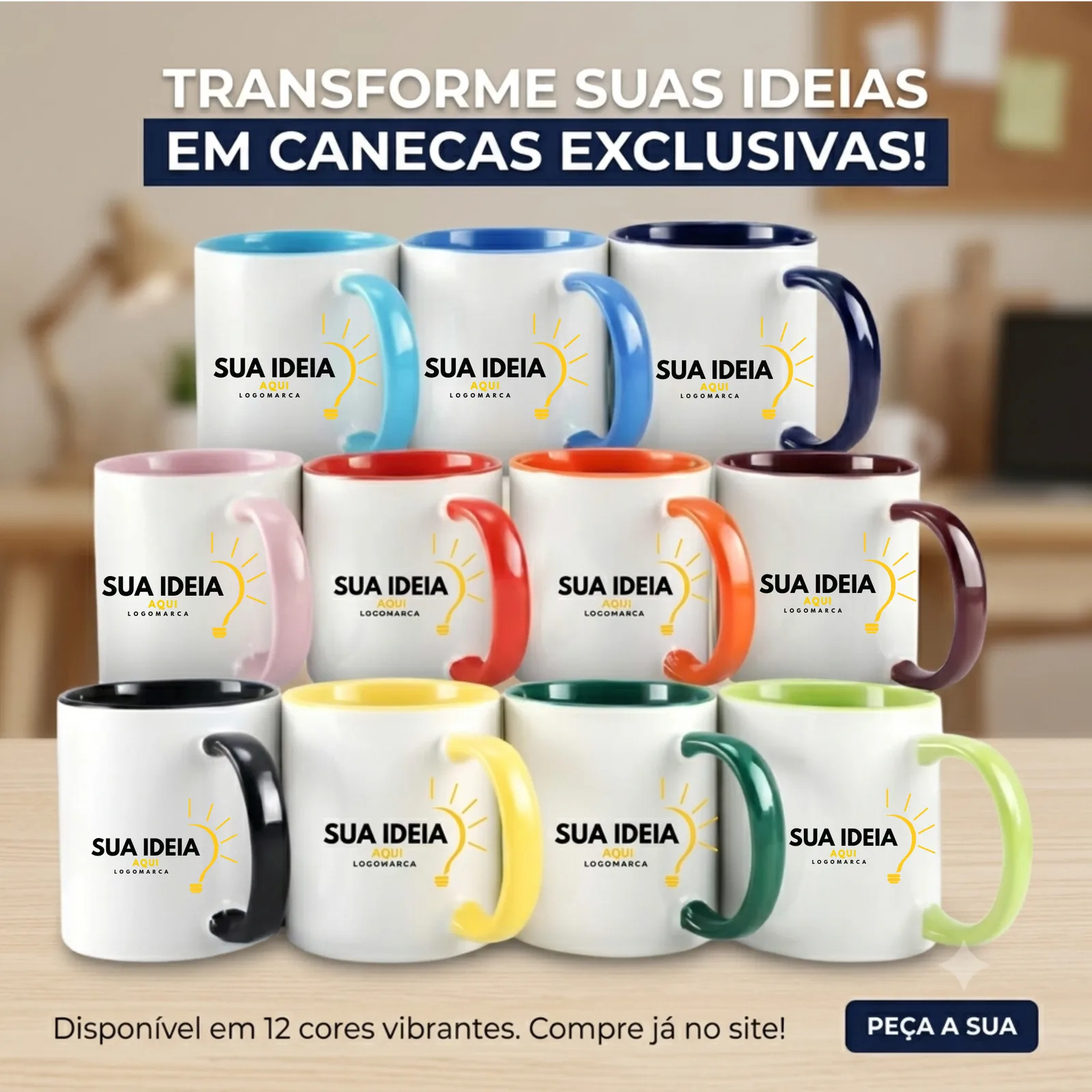 Caneca Branca com alça a interior Colorida