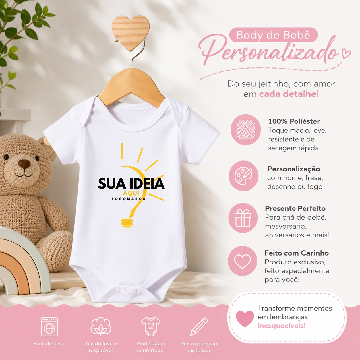 Body personalizado Bebê - 100% poliéster