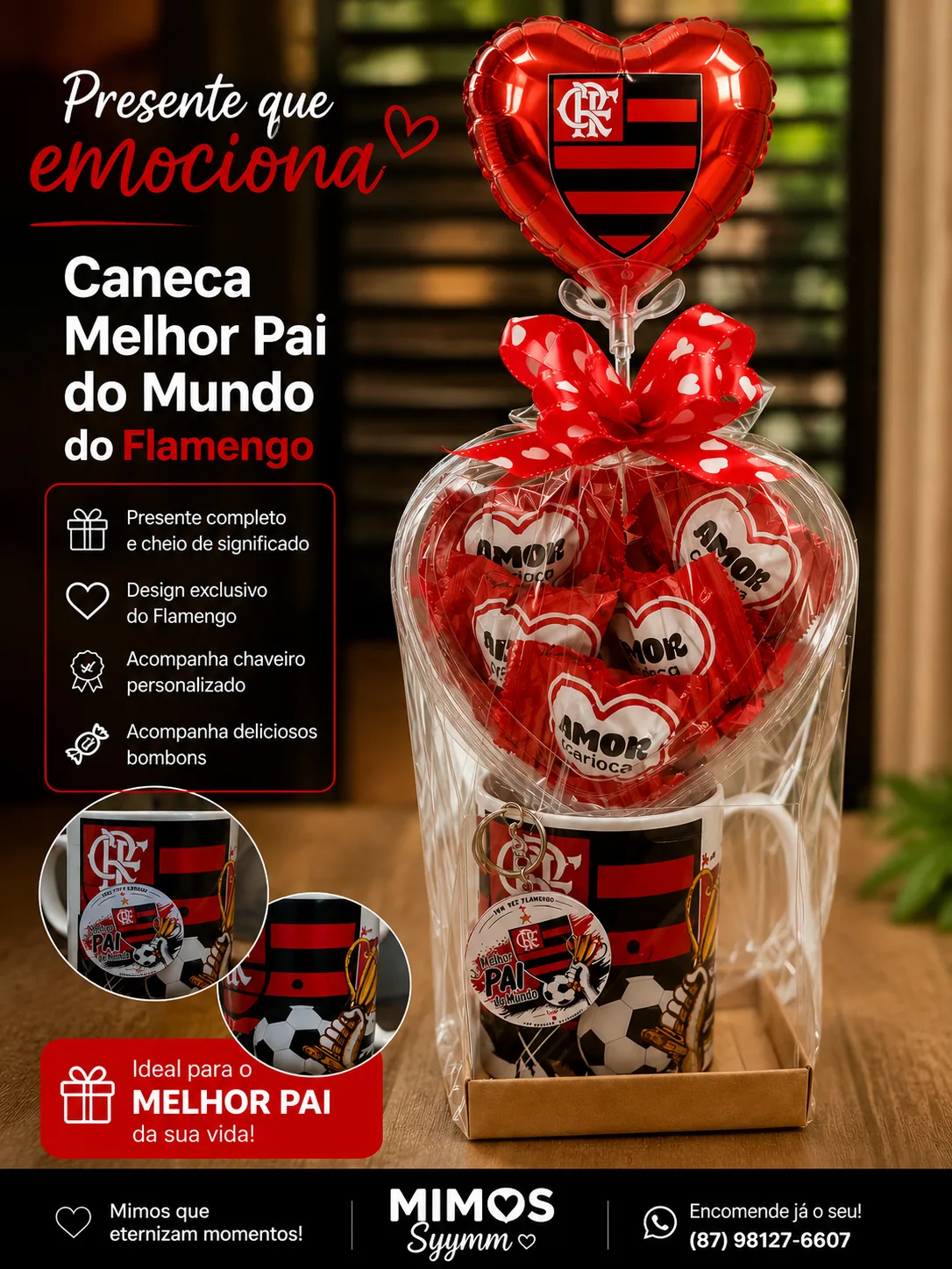 🏆 Caneca Melhor Pai do Mundo do Flamengo ❤️🖤