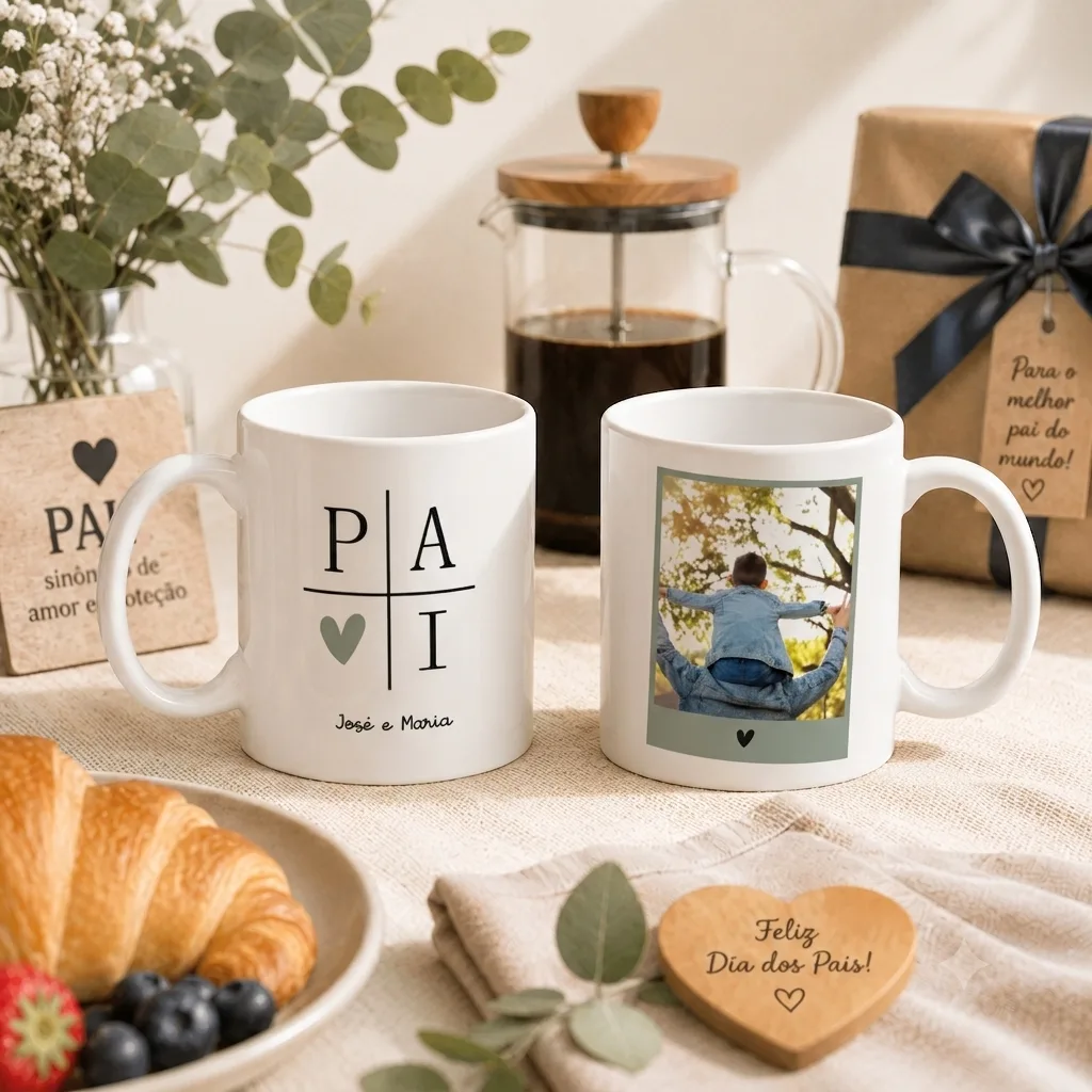 Caneca de Porcelana - Pai 🩷 + Nome