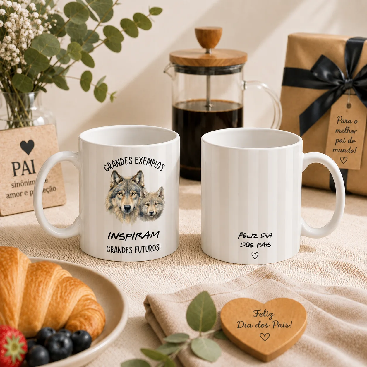 Caneca de Porcelana - Grandes exemplos, inspiram grandes futuros - Feliz dia dos pais