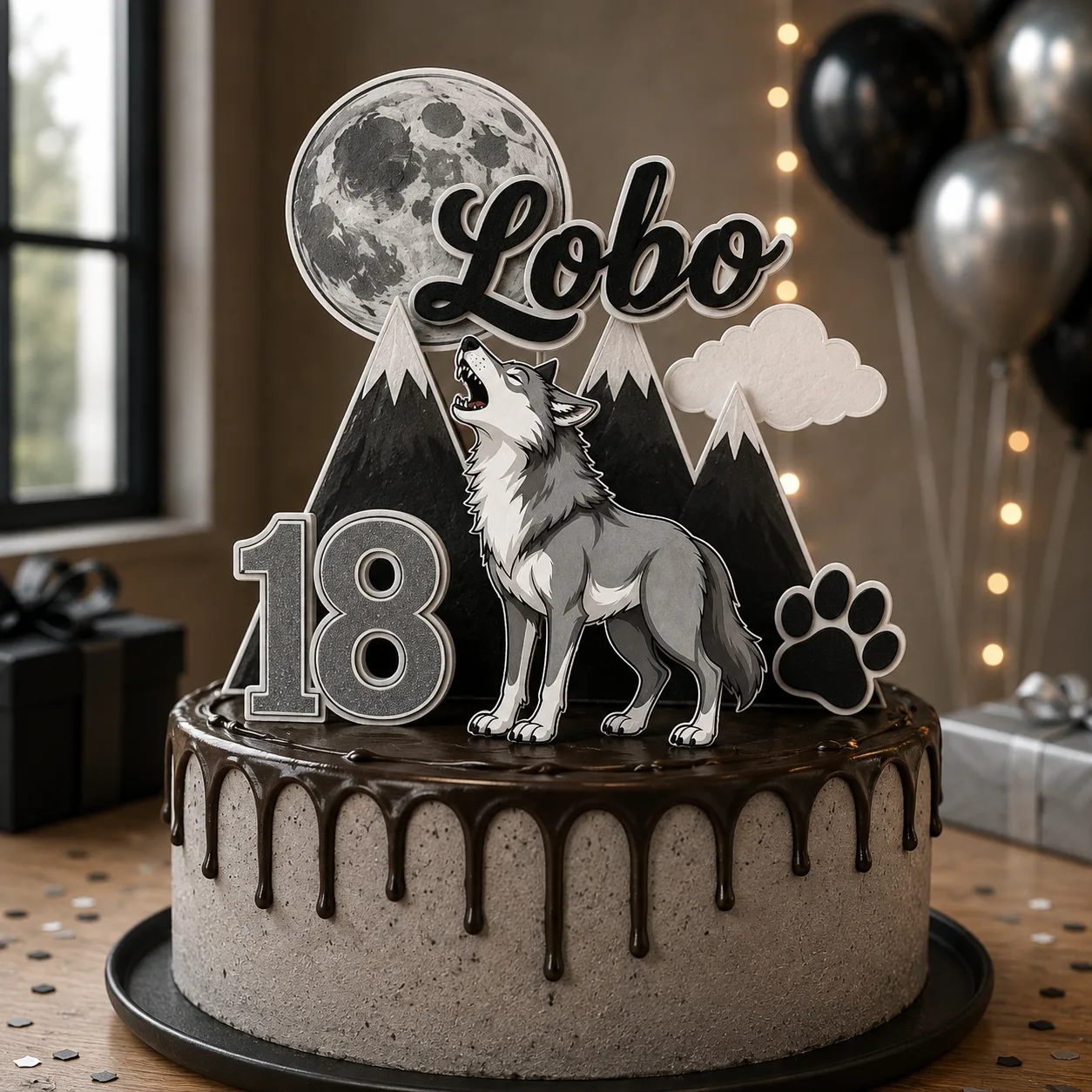 Topo de Bolo Personalizado Modelo 3D - Tema: Lobo