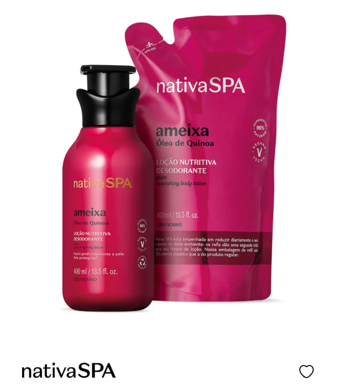 Combo Nativa Spa Ameixa: Loção Corporal 400ml + Refil 400ml