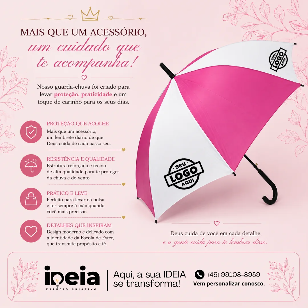 Guarda Chuva Branco e Rosa - Personalizado