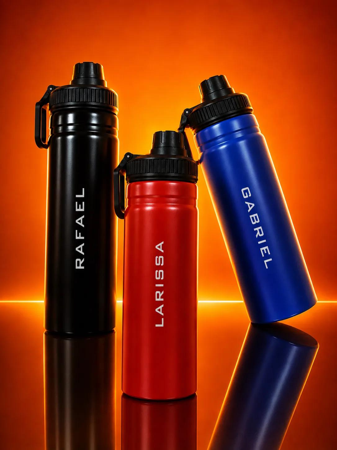 Garrafa Inox 700ml com tampa Preta e Suporte