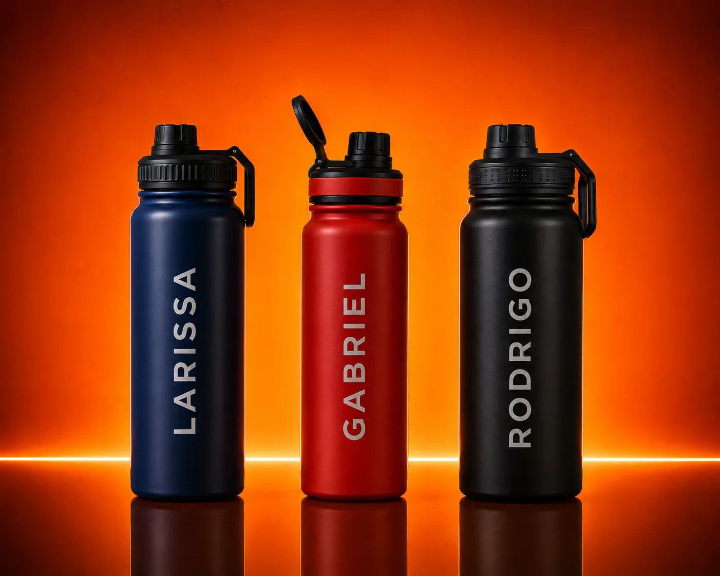 Garrafa Inox 1000ml com tampa Preta e Suporte