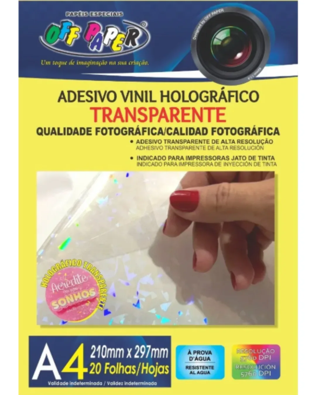 ADESIVO VINIL HOLOGRAFICO TRANSPARENTE A4 OFF PAPER 20 FLS