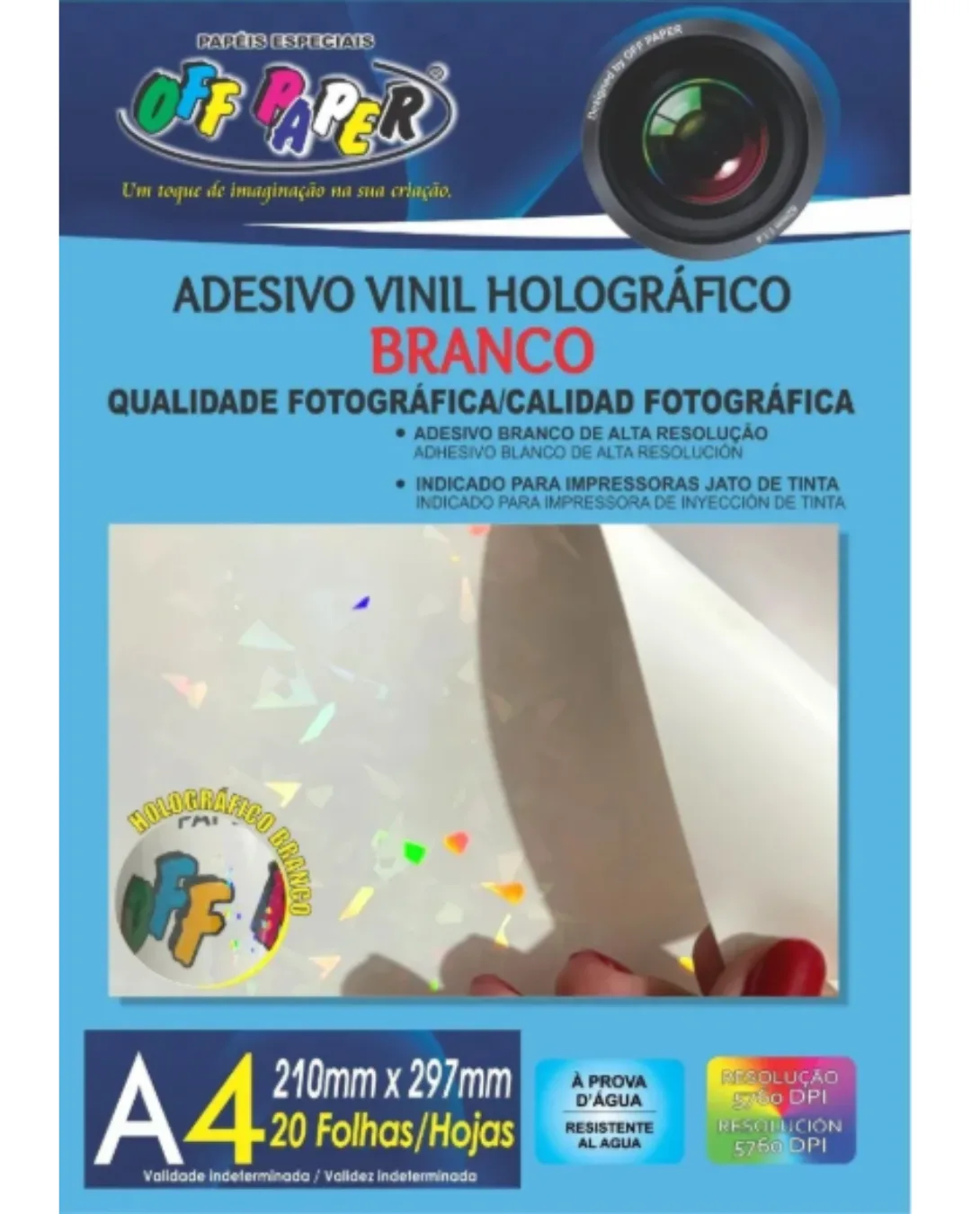 ADESIVO VINIL HOLOGRAFICO BRANCO A4 OFF PAPER 20 FLS