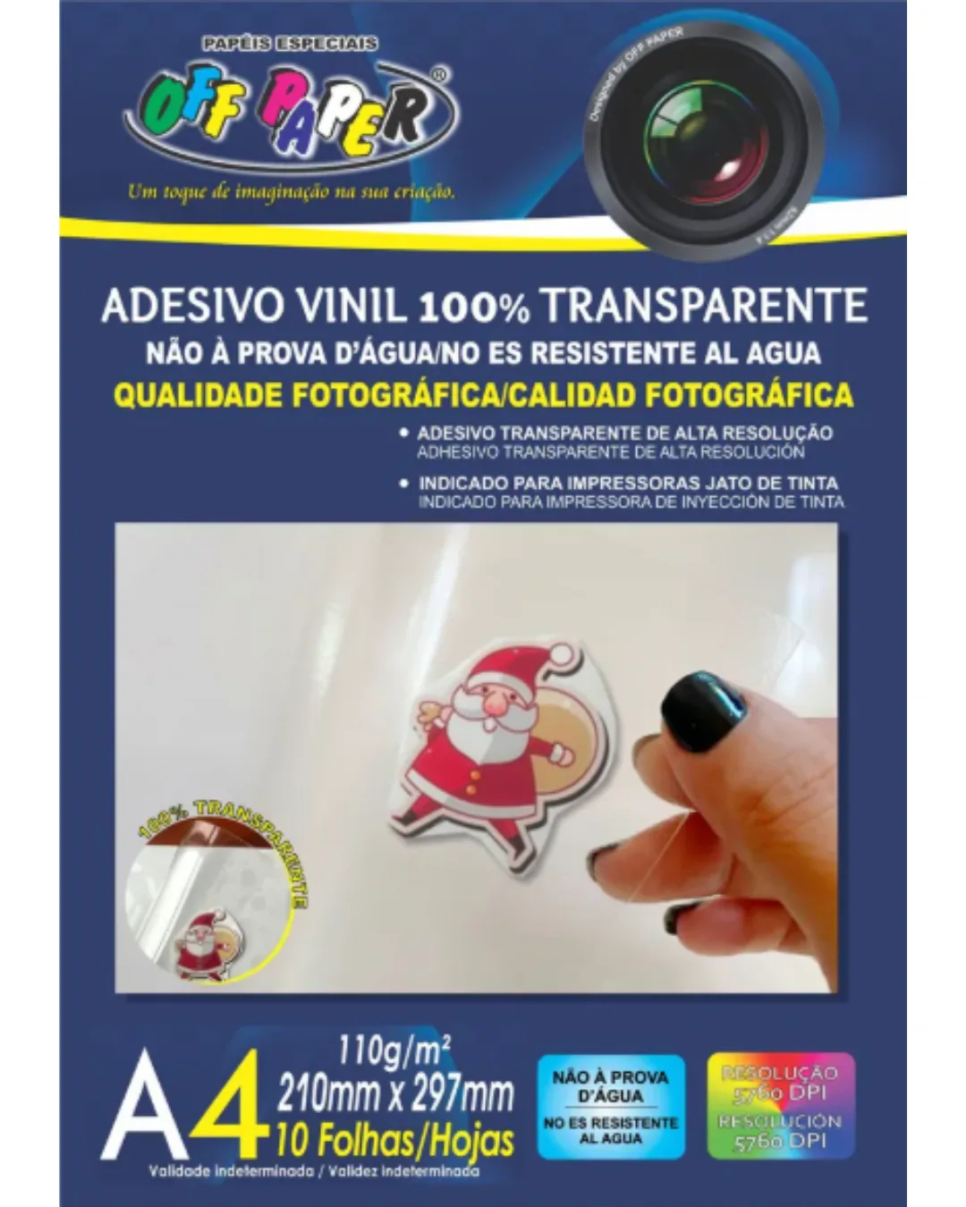 ADESIVO VINIL 100% TRANSPARENTE A4 110G OFF PAPER 10 FLS
