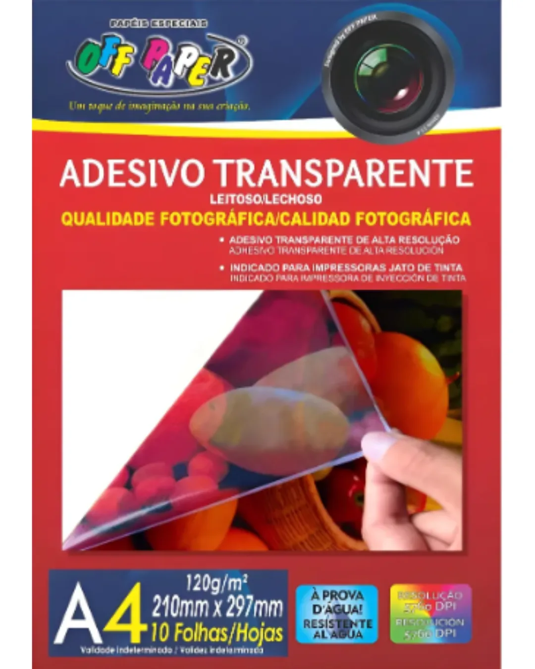 ADESIVO TRANSPARENTE - LEITOSO - A4 120G OFF PAPER 10 FLS