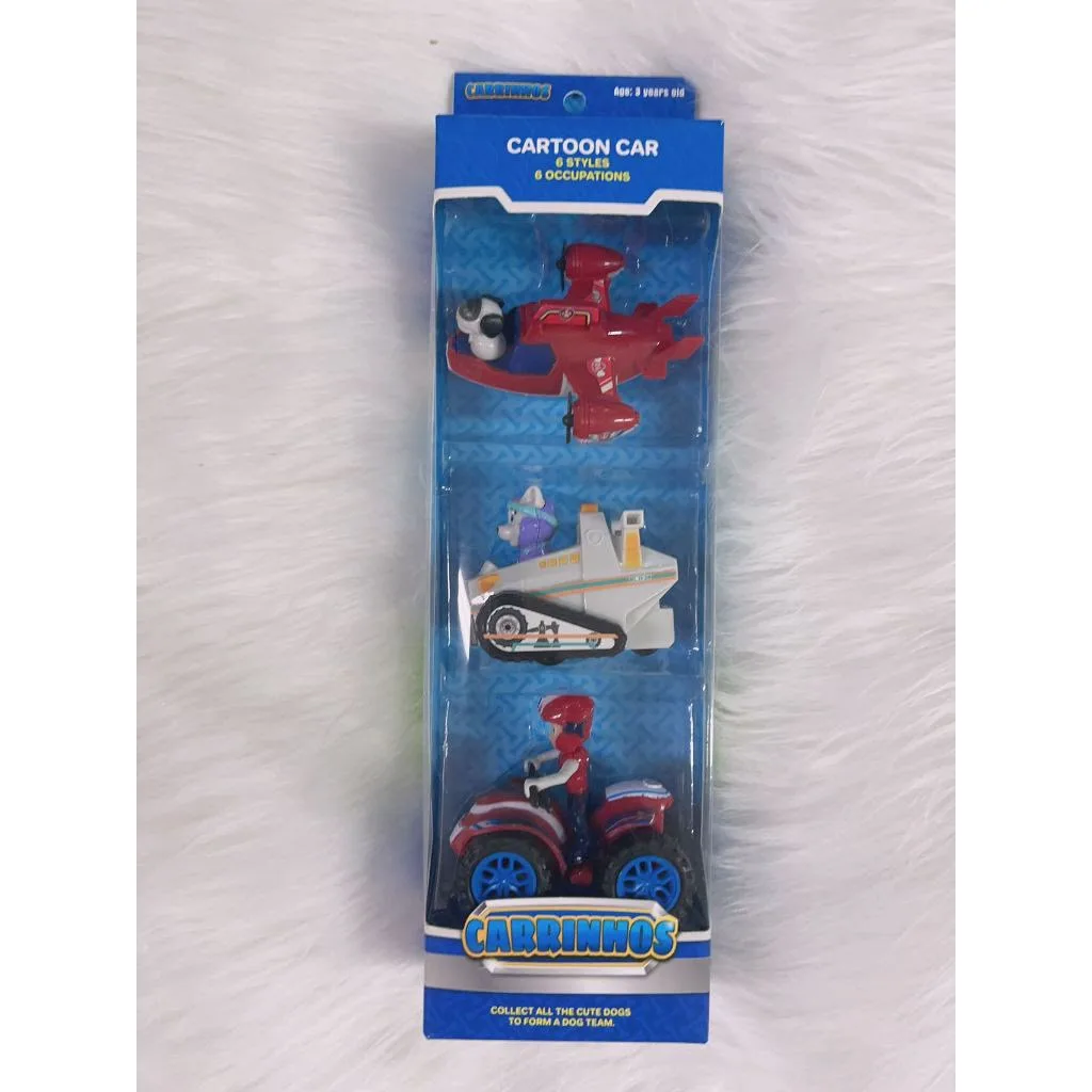 kit com três carrinhos de brinquedo da Patrulha Canina Carton Car