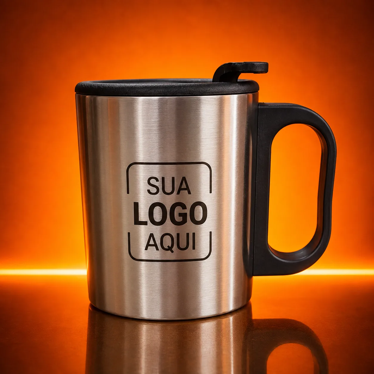Caneca Inox 180ml com Cabo e Tampa Plástica e Trava de Segurança