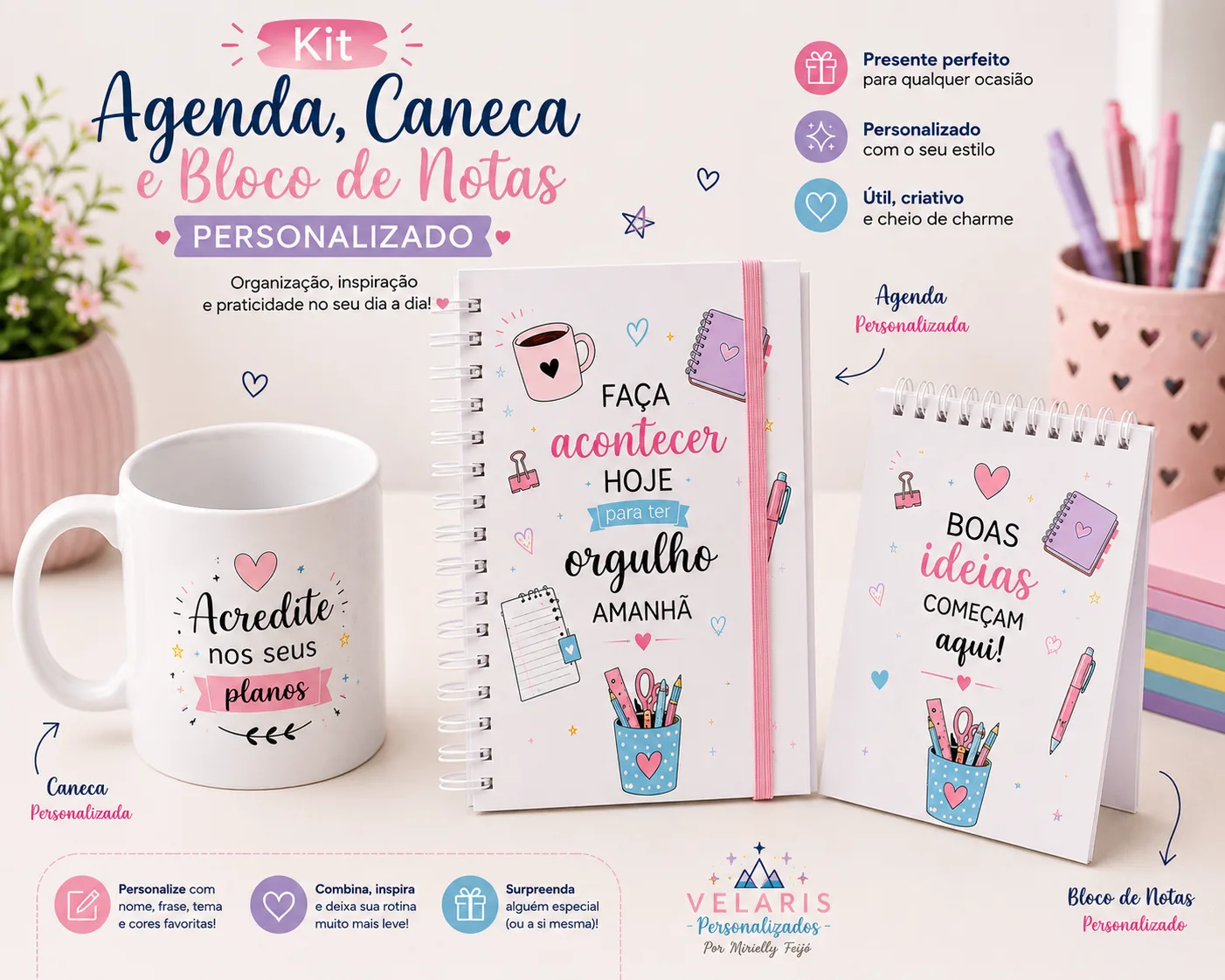 Kit Agenda, Caneca e Bloco de Notas
