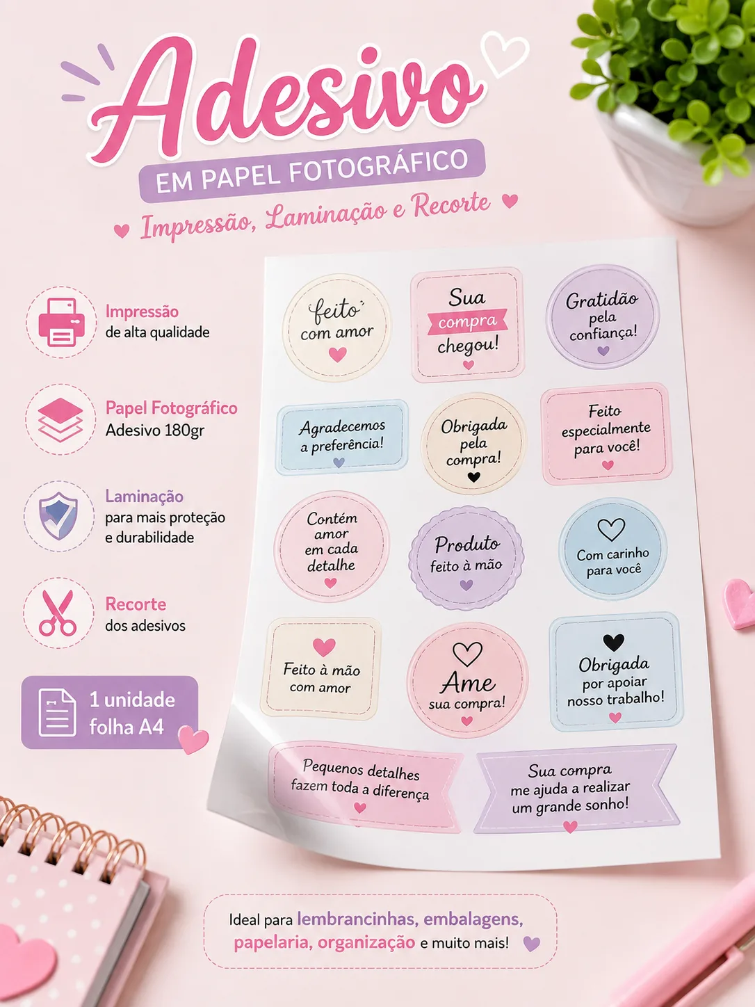 🏷️ Adesivo em Papel Fotográfico — Folha A4 - Personalizado