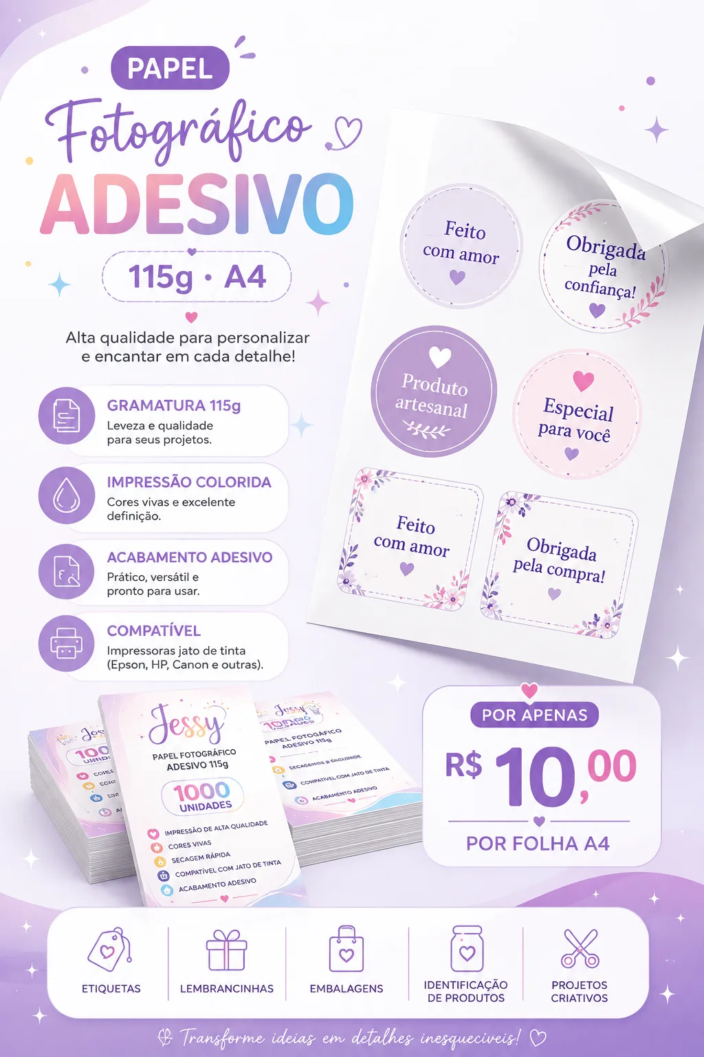 Papel Fotográfico Adesivo - 115 gr