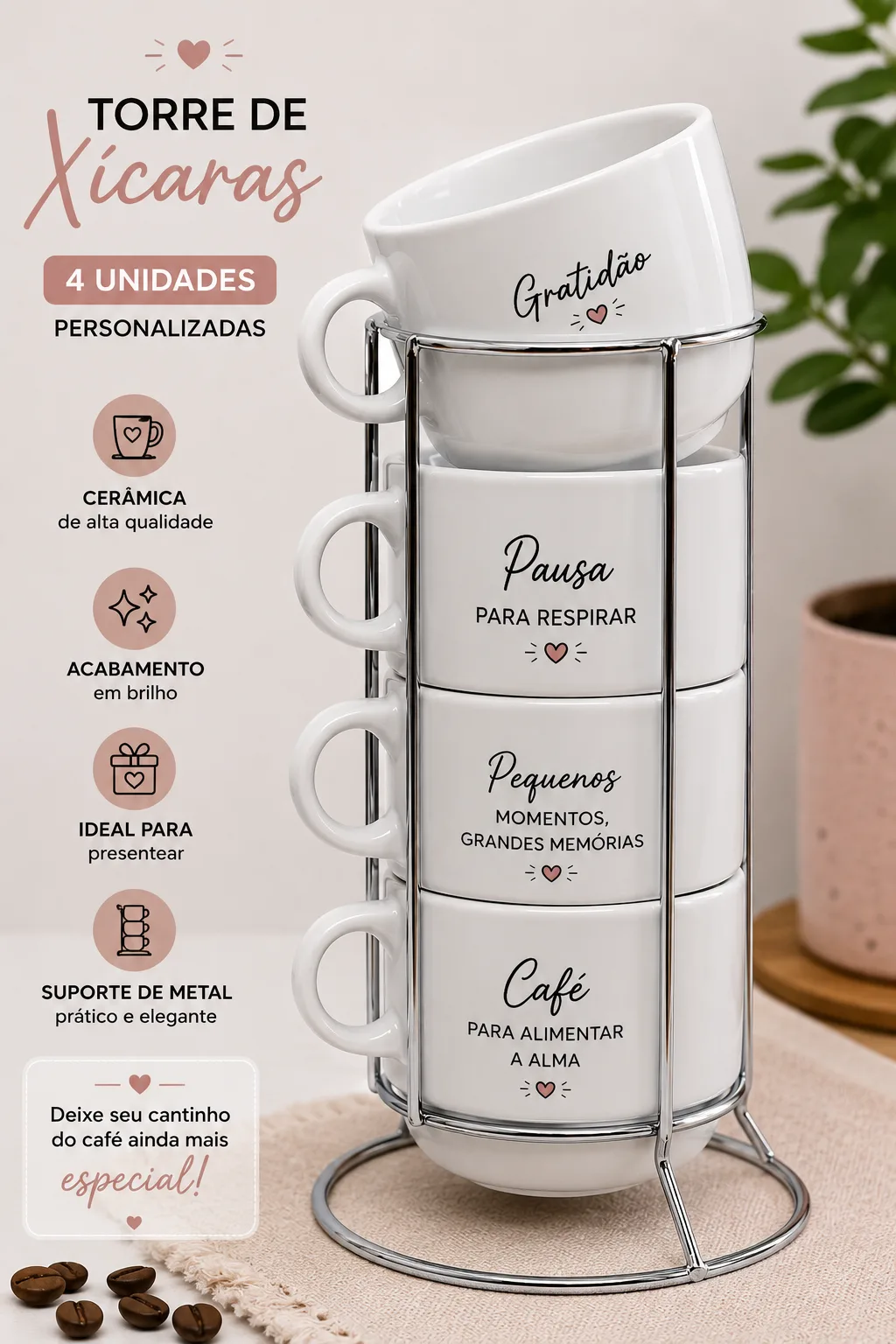 Torre de Xícara - Metal - 4 uni - Personalizada