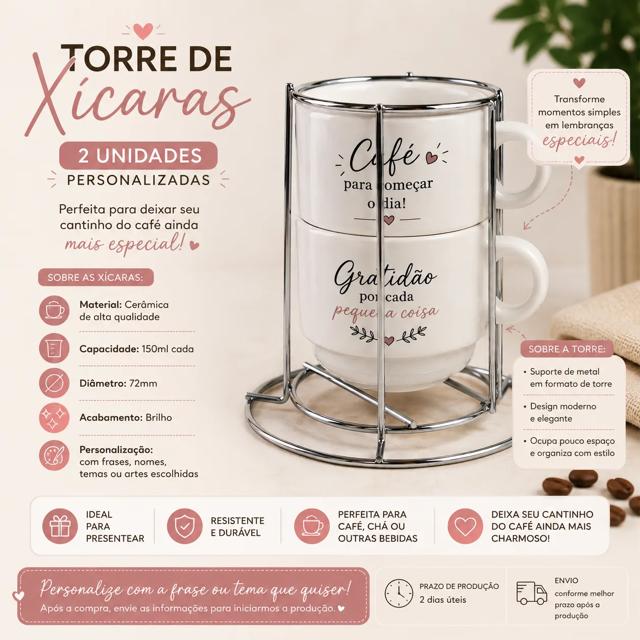 Torre de Xícaras — 2 Unidades Personalizadas